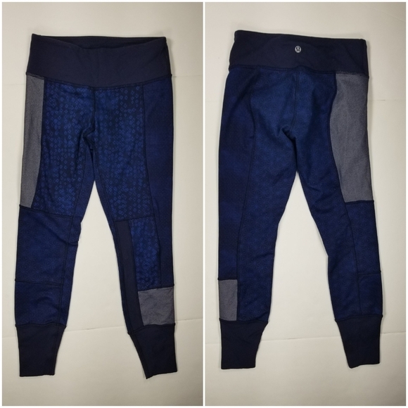 Lululemon 4 Wunder Under Leggings Blue Sashico Kanoko Twist Inkwell Patchwork - Picture 1 of 8